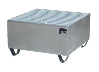 Stahl-Auffangwanne mit Gitterrost, 800 x 800 mm, verzinkt