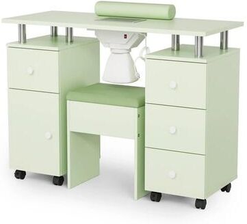 No Nail Desk with Built-in Dust Collector, Wrist Rest, Lockable Wheels and Drawer, Professional Manicure Workstation for Salon