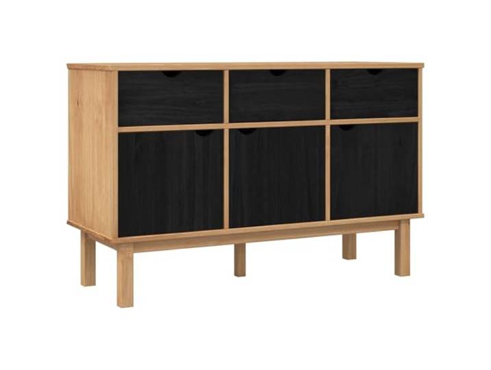 Coespram Sideboard OTTA Kommode Anrichte Kiefer Braun Schwarz 114x43cm Stilvoller Schrank mit 3 Schubladen und 3 Türen für geordnete Aufbewahrung im Wohnzimmer oder Esszimmer.
