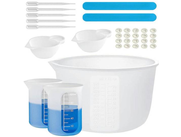 Messbecher Set Silikon 600ml mit Zubehör, Transparent, Kunststoff, Backen & Backzubehör, Messbecher