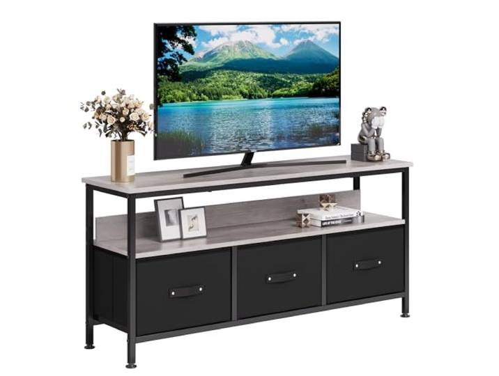IDEALHOUSE Schmales TV-Lowboard bis 55 Zoll Kommoden-Design mit Stauraum, Schubladen & Ablagen, Media-Konsole/Entertainment Center für Wohn- & Schlafzimmer