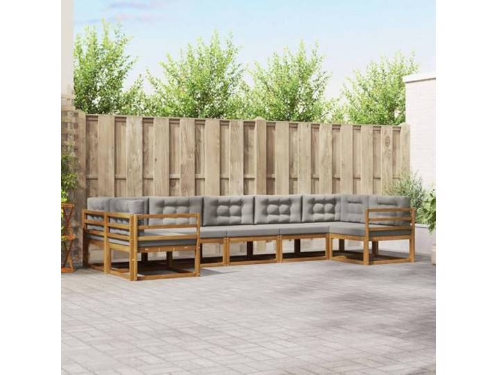 RJPLMFV Außensofa, 7-teilig, Akazienholz, massiv, grau Ergonomisches Design, robuster Lattenrahmen, einfache Montage, minimale Wartung
