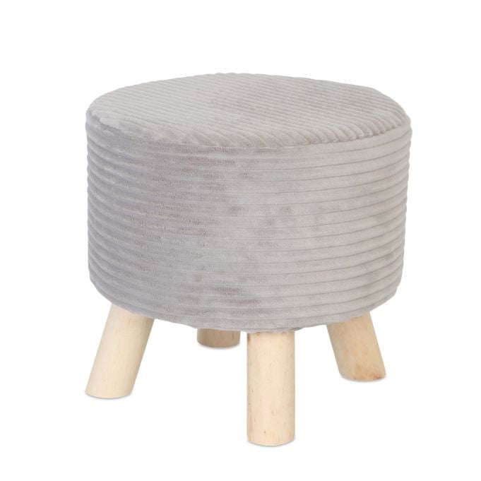 Relaxdays Poef Corduroy op Houten Poten, Grijs, Diameter: 30 cm