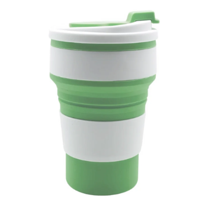 Uplifted Trends Food Grade Silicone Folding Cup With Lid Reusable Portable Coffee Cup For Hot Drinks Perfect For Travel And Camping green
