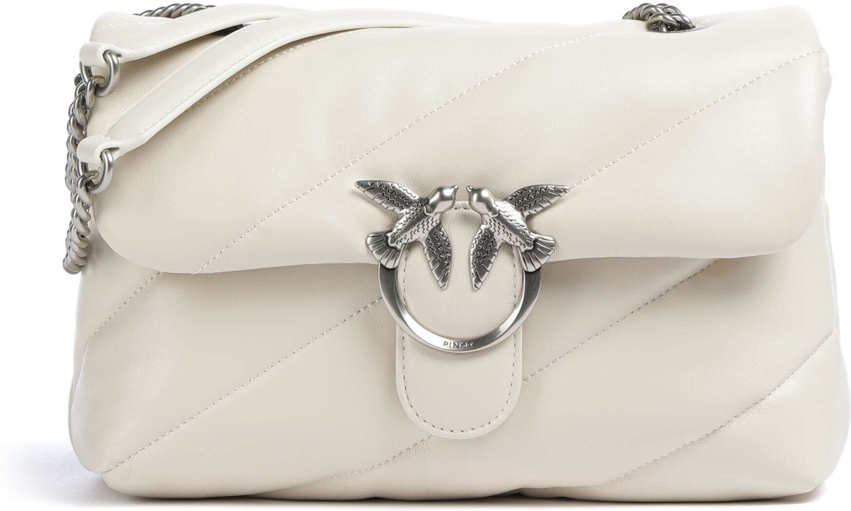 Pinko Love Puff Classic Schultertasche aus Leder, beige