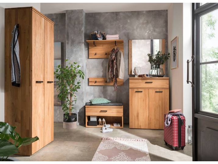 7-teilige Garderobe LALA aus massiver Wildeiche – Montierte Lieferung – 3%-Vorkasse-Rabatt