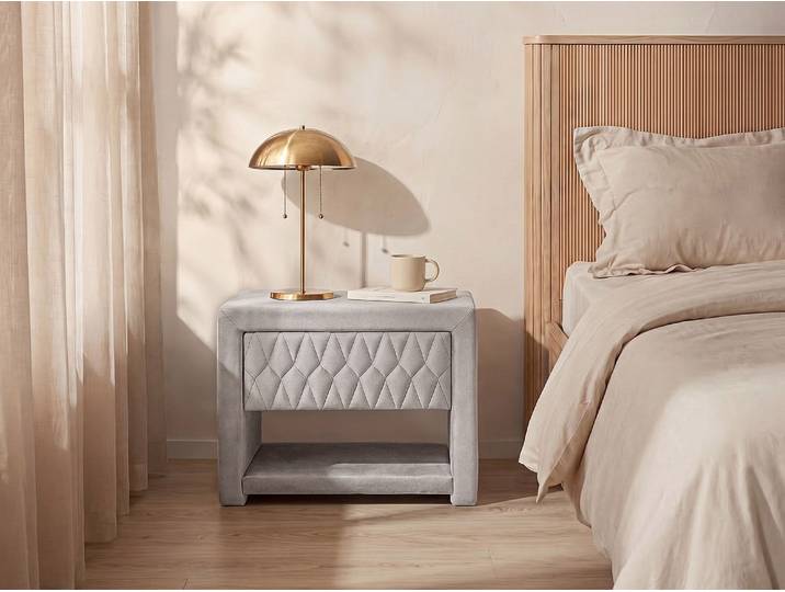 2er-Set Nachttische DANIELE – 1 Schublade & 1 Ablage – Samt – Beige