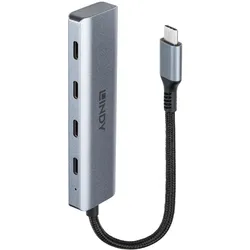 Lindy 4 Port USB 3.2 Gen 2 Type C (USB-C, 4 Ports), Dockingstation + USB Hub, Grau