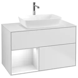 Villeroy und Boch Finion Waschtischunterschrank G771GFMT 100cm, Abdeckplatte white matt, Emotion, Regale Glossy white lacquer, White matt lacquer