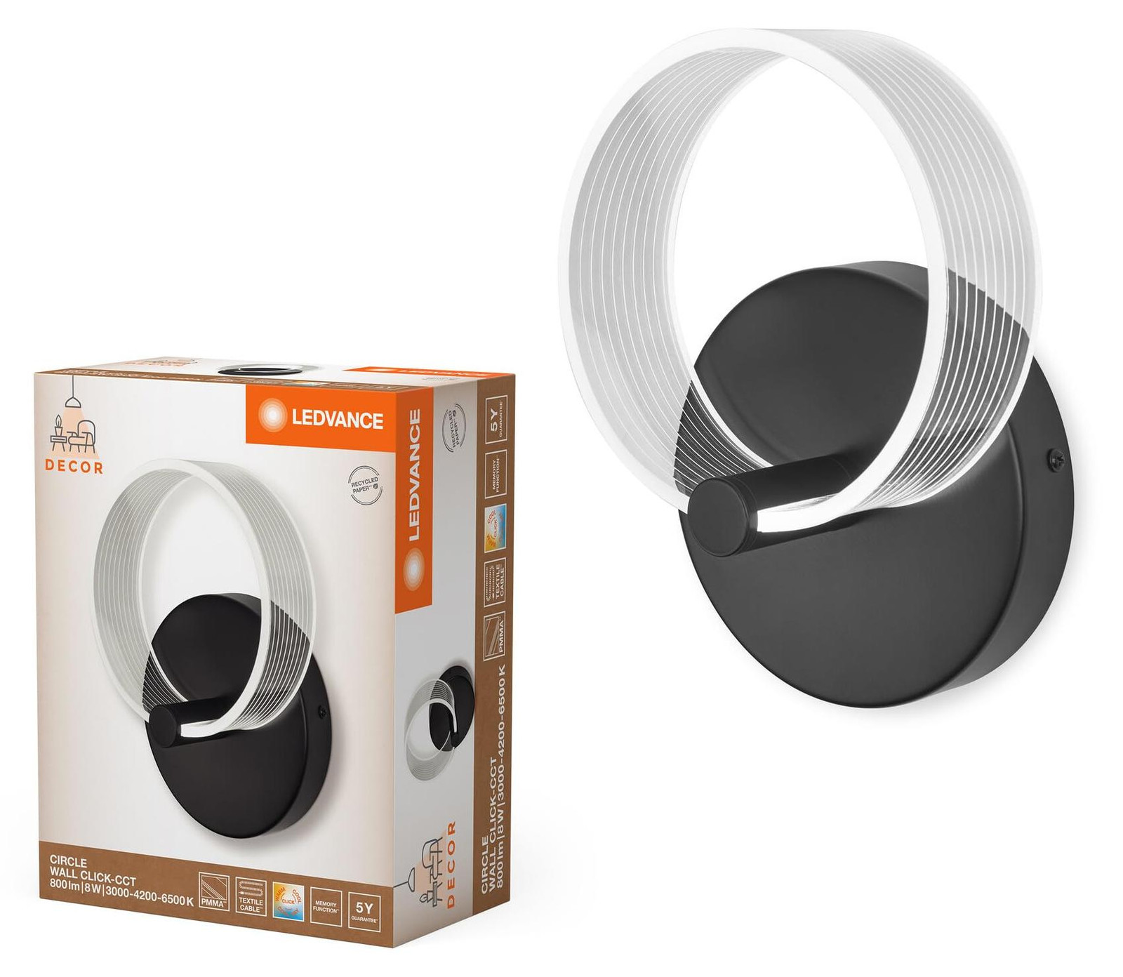 Ledvance Decor Circle wandlamp, rond, LED, 8W, met Click CCT voor instelbare lichtkleur