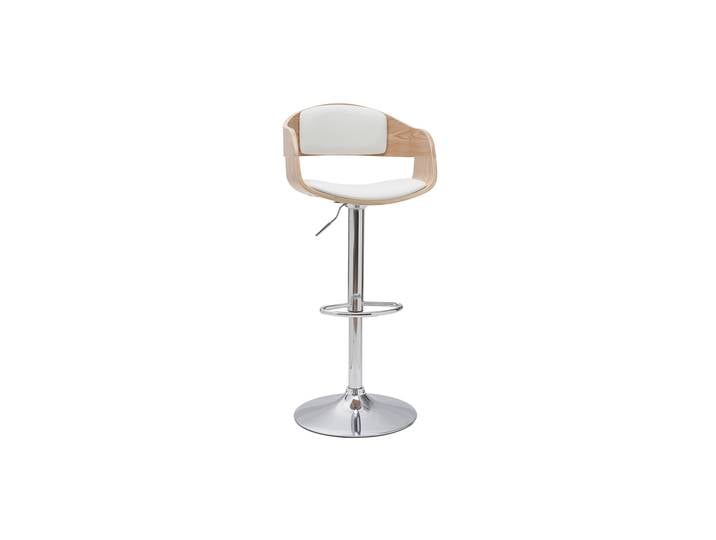 Design-Barhocker EUSTACHE höhenverstellbar weiß und helles Holz