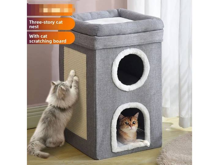 Nid de chat populaire à trois couches, nid de chat chaud et pliable pour quatre saisons
