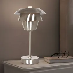 Tischleuchte Nachttischlampe Beistellleuchte Nachttischlampe 4-Stufen Touch dimmbar, Metall silber, 1x E14 Fassung, DxH 18x31cm