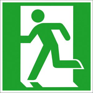 SafetyMarking Bodenmarkierung ISO 7010 E001, 40 x 40 cm, nachleuchtend, Notausgang links