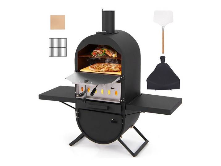 KOMFOTTEU Pizzaofen, Pizzabäcker mit 31 cm Pizzastein, mit 2 Seitentischen