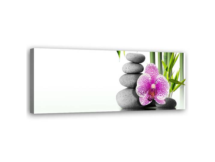 Feeby Wandbild steine orchidee bambus, Weiß, Orientalisch, Rechteckig, 90x30 cm, Bilder & Rahmen, Bilder, Leinwandbilder