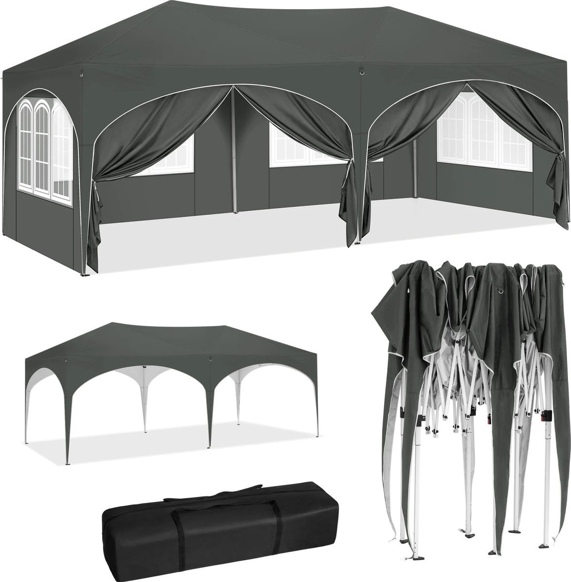 Tuincentraal Partytent Grijs 3x6 m met Afneembare Wanden en Vensters
