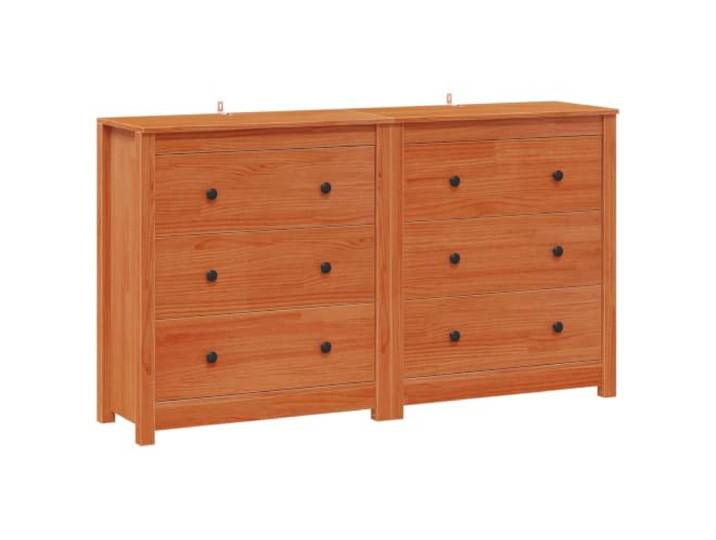 KGFHERENB Sideboard 2er Set Massivholz Anrichte Wachsbraun 140x35x80 cm Kompakte Anrichte fürs Esszimmer und Wohnzimmer mit 6 Schubladen aus Kiefernholz für vielseitigen Stauraum.