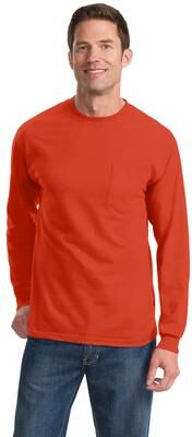 Port & Company PC61LSP Long Sleeve Essential Pocket Top in Orange size 3XL   Cotton