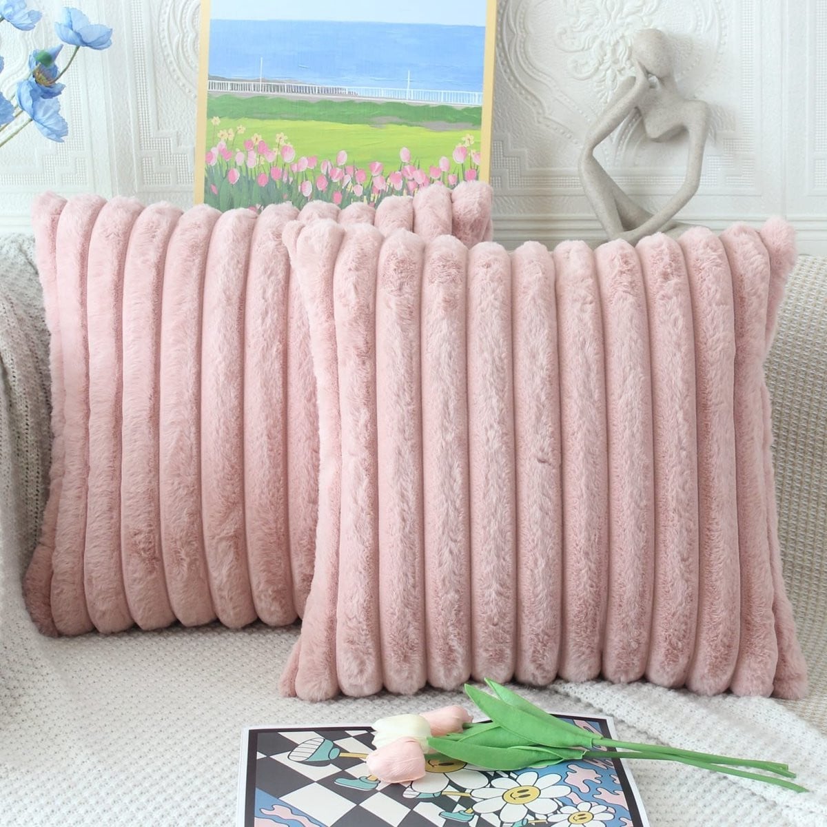 Set van 2 Fluffy Plush Kussenhoezen voor Luxe Decoratie