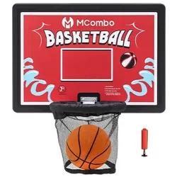 M MCombo Trampolin Basketballkorb Outdoor, Trampolin Zubehör Set, Basketballkorb Trampolin Kinder, Mini Basketballkorb für Trampolin Backboard+Basketball+Ring+Netz+Ballpumpe BH07 (Blau / Rot)
