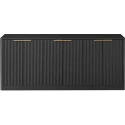 SIDEBOARD Schwarz & Holz-Optik 170 cm mit Wellen-Design & 6 Türen
