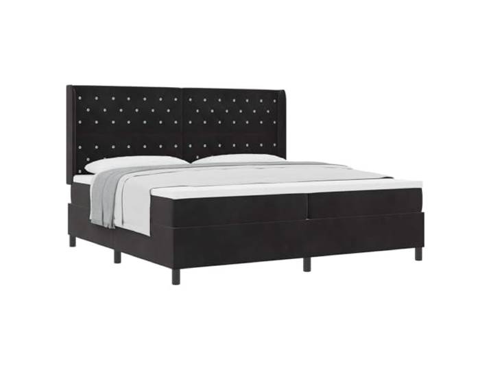 KTHLBRH Boxspringbett mit Matratze schwarz 200 x 200 cm Samt Kopfteil in 2 Höhen verstellbar, Gestell aus Holz, Taschenfedern, Lattenrost, Maximalgewicht 280 kg