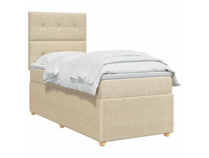 vidaXL LED Boxspringbett mit Matratze Creme 80 x 200 cm Stoff LED-Beleuchtung für modernen Charme, Verstellhöhe des Kopfteil, Taschenfederkernmatratze für Anpassung