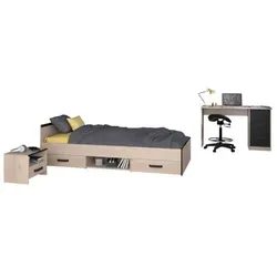 Parisot, Komplett-Babyzimmer, ZODIAC 3-teiliges komplettes Kinderzimmer – Bett + Nachttisch + Schreibtisch – Dekor Eiche/Schwarz (Babybett)
