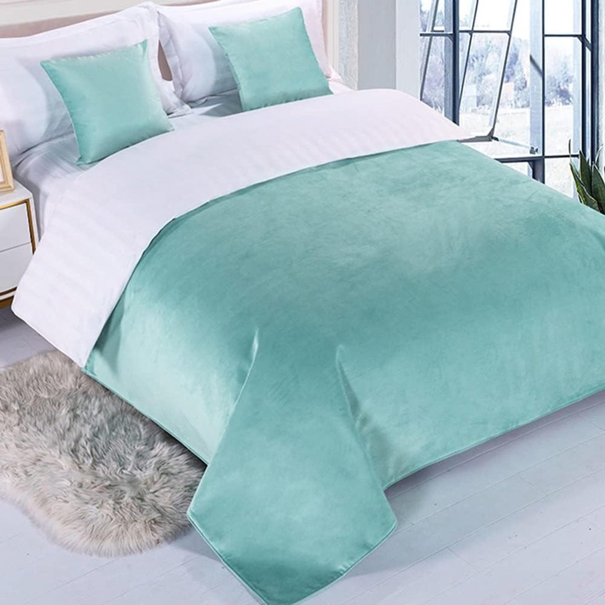 Zachte velvet bedloper sjaal als plaid voor beddecoratie, effen kleur, 140 x 260 cm