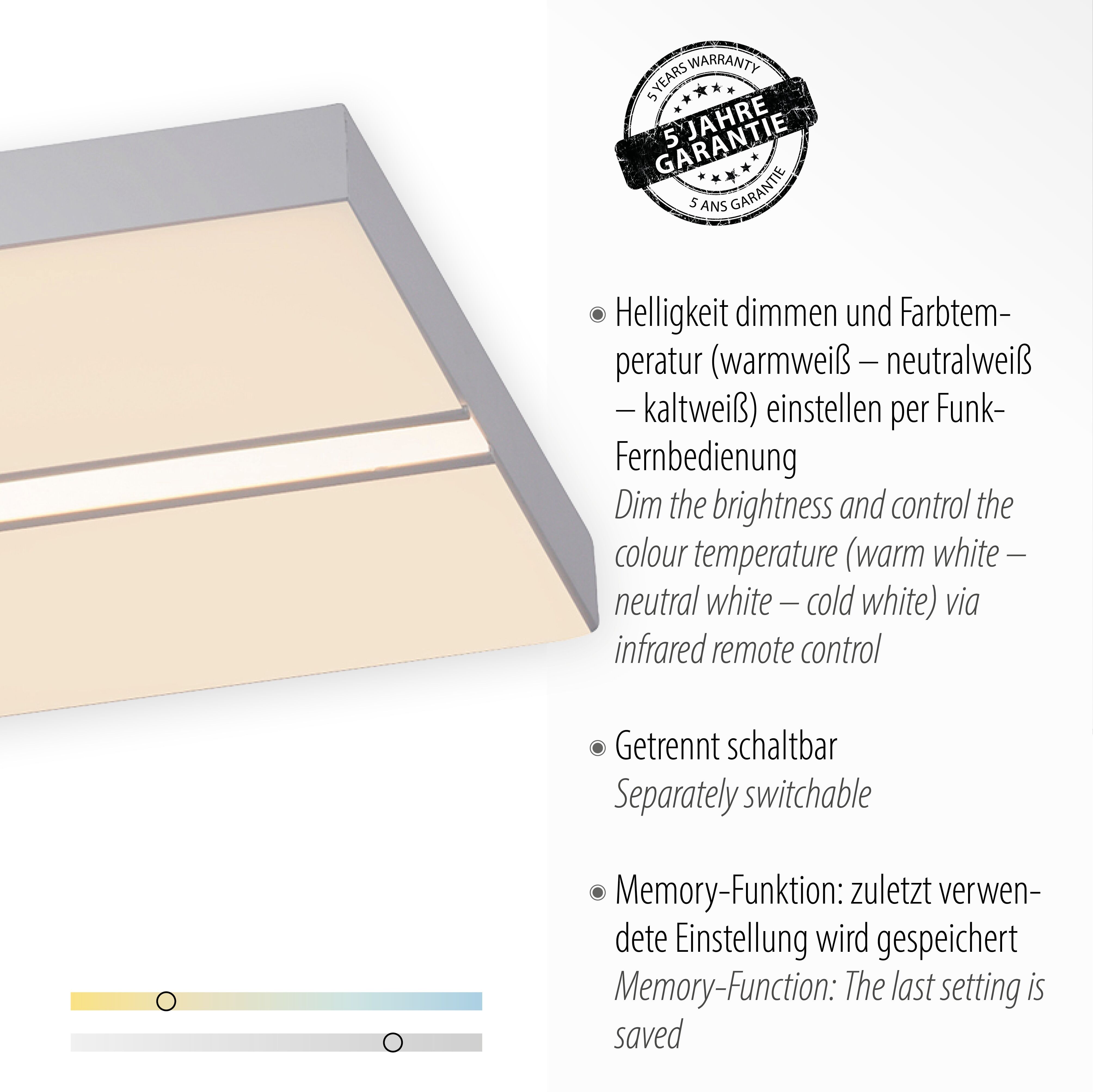 JUST LIGHT LED Deckenleuchte "EDGING", weiß, 2, 1 Stk., Leuchten, dimmbar über Fernbedienung, LED Deckenleuchte