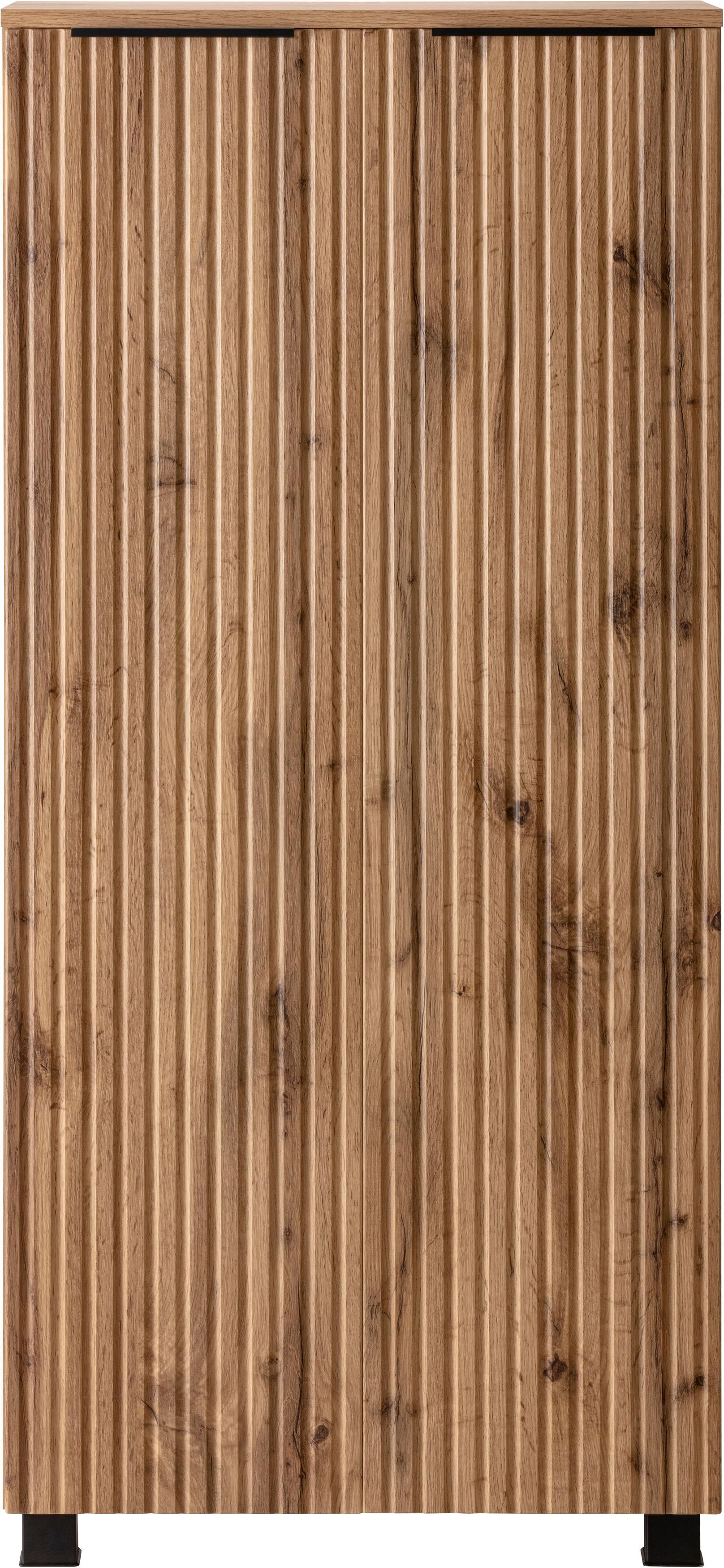 Midischrank WELLTIME "Trento, verschiedene Ausführungen und Farben", braun (wotaneiche rille), B:60cm H:130cm T:27cm, MDF, Schränke, Midischrank, Badmöbel, Badschrank, 60 cm breit, 2 Türen, viel Stauraum wotaneiche rille Wotaneiche, B/H/T: 60cm x 130cm x 