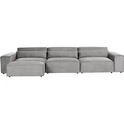 3-SITZER-MODULSOFA Grau Stoff mit Ottomane Hellnar