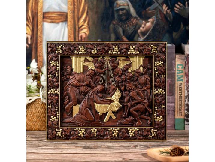 Murale religieuse en bois, scène de la Nativité, naissance de Jésus, décoration murale pour la maison, cadeau