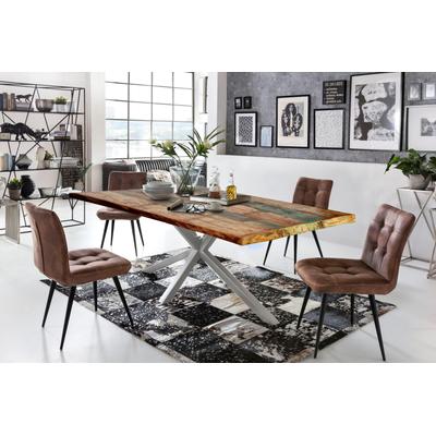 Esstisch SIT "Riga Altholz Massivholz mit Stern-Gestell & Unikat-Charakter", silber (silber, silber, bunt), B:160cm H:76cm T:85cm, Tische, Esstisch, Massives Altholz mit markantem Stern-Gestell