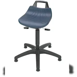 PROREGAL Hocker Denver | Sitzhöhe 49-68cm | Ø 63cm | Tragfähigkeit 110kg | Kunststoff-Fußkreuz mit Gleiter | Rückenstütze & Tragegriff | Blau