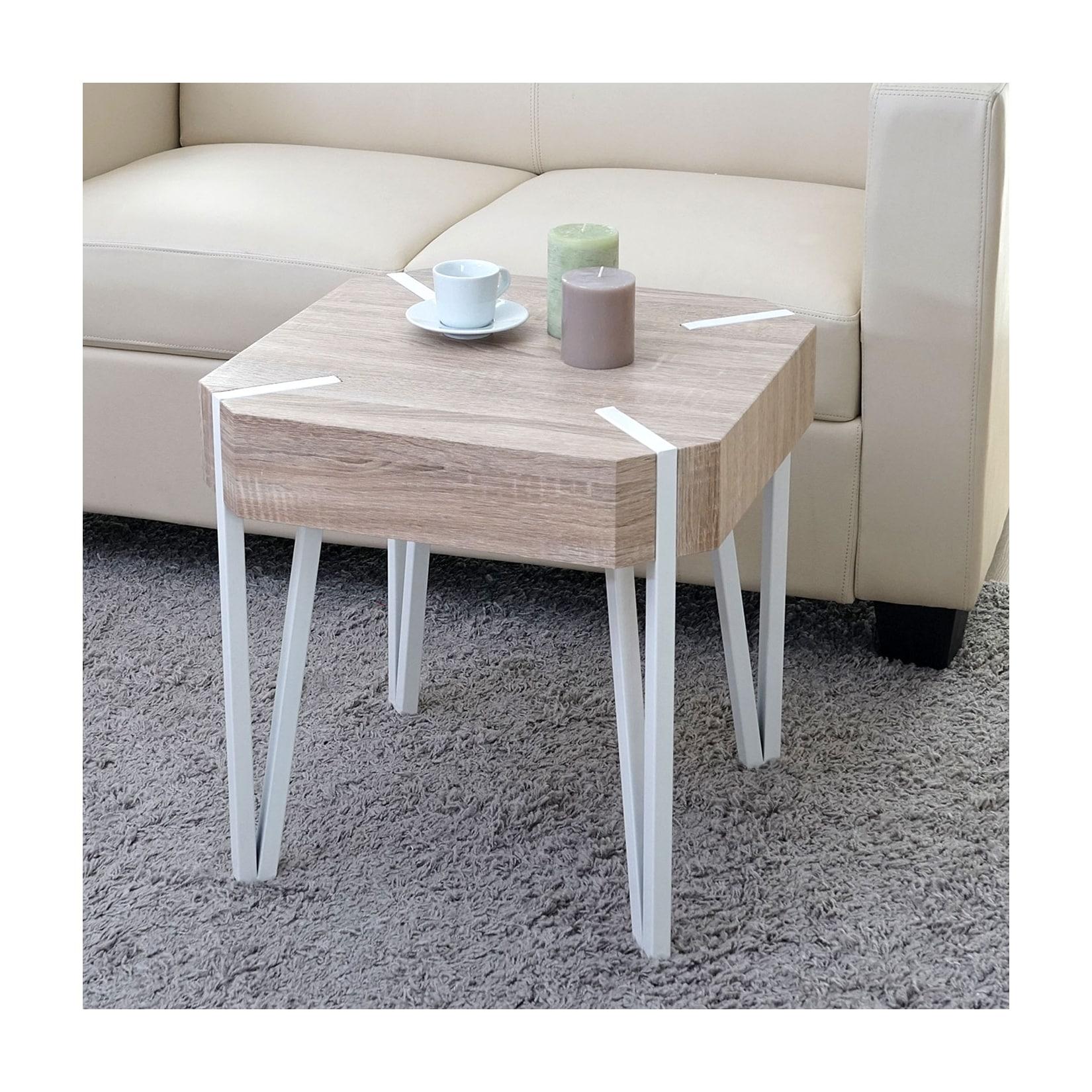 Couchtisch Genk H574, Beistelltisch, 52x50x50cm ~ Eiche, helle Metall-Füße