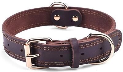 Inspired Finds Benepaw Vintage Genuine Leather Heavy Duty Dog Collar brown neck 18.50 25.59in