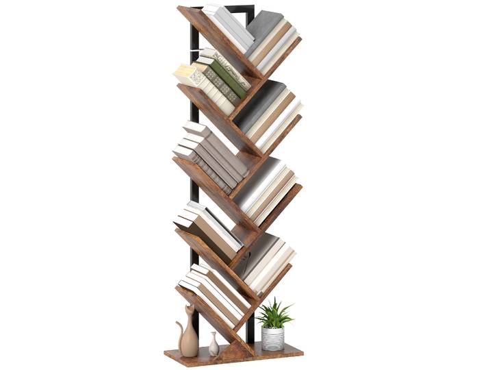 Bibliothèque Arbre - Homcom - 9 Niveaux - Industriel - Cadre En Acier - 50x24x136cm - Brun Rustique