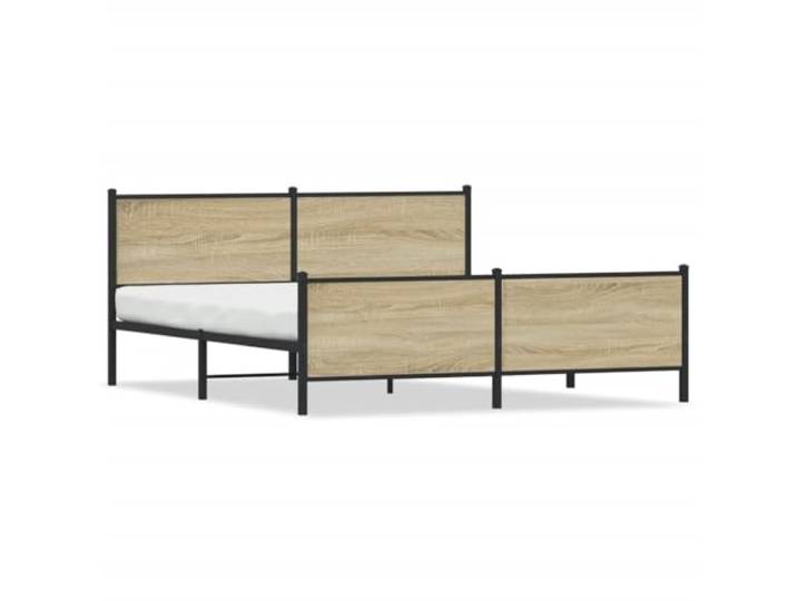 PUGYNBK Bettgestell aus Metall, 193 x 203 cm, Sonoma-Eiche Basis mit Kopfteil, robuster Stahl, zentrale Beine, Stauraum