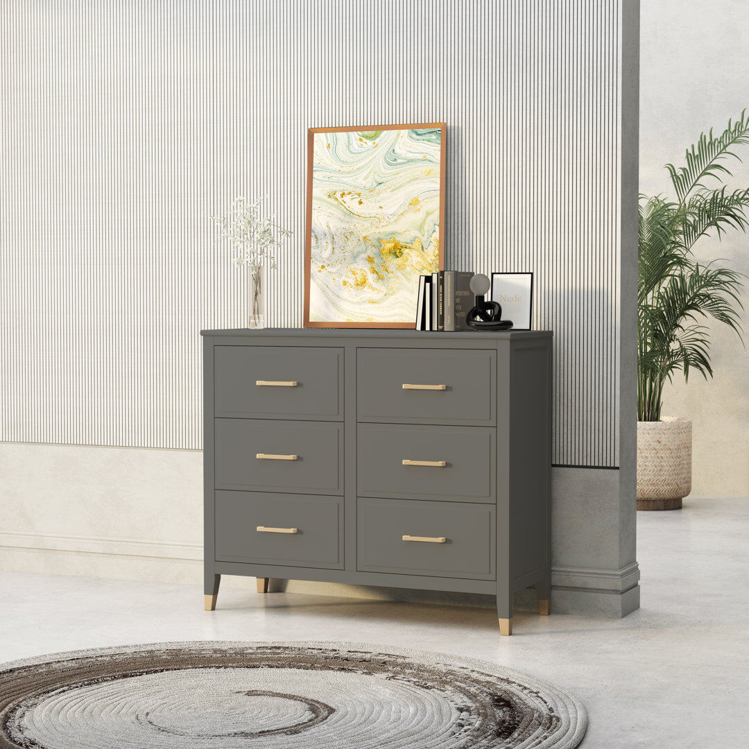 CabinetBitsLtd 6 Drawer 105Cm W Double Dresser Grey 86cm H X 49cm W X 31cm D