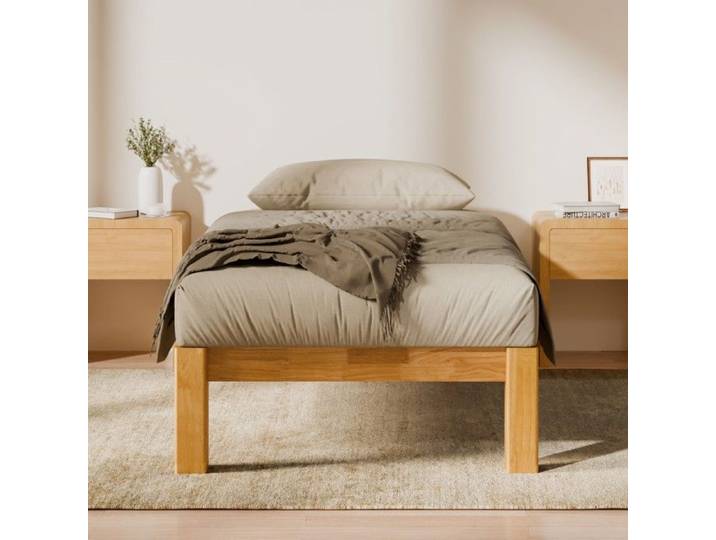 FlexiSpot Cadre de Lit en Bois Massif 90x200cm Lit Japandi avec Rangement et Structure Mortaise et Tenon Naturel