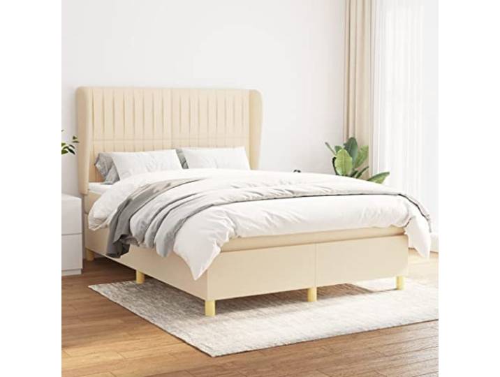 RJPLMFV Komplettes Bett, 140 x 190 cm, mit Lattenrost und Matratze, cremefarben