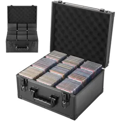 VEVOR Kartenaufbewahrungsbox für 180 PSA-Slab-Karten, Schwarze Sammelkartenbox für 120 SGC, 100 BGS, 520 Toploader oder über 999 Lose Karten, mit 3 Reihen, 12 Trennfächern & Mechanischem Schloss