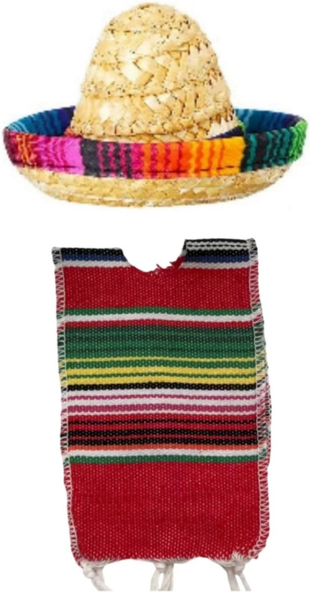 Mini Mexicaanse Sombrero Hoedjes en Serapes Flesdecoratie - Mexicaanse Flessponcho Set