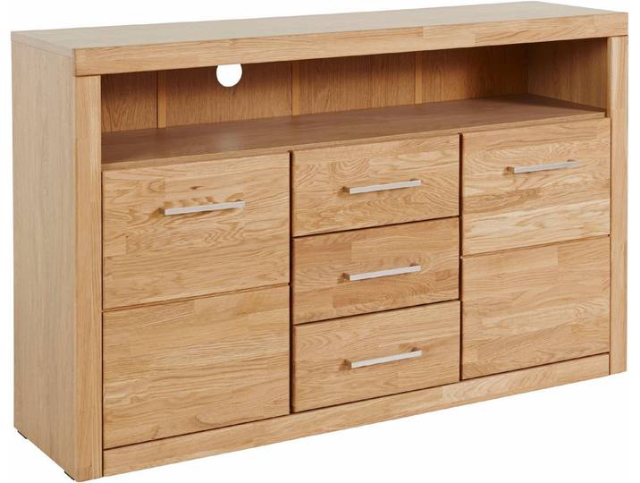 OTTO home Sideboard Ribe,130cm breit,80cm hoch,Oberplatte Holz massiv,6 Fächer, Holz massiv, Holzwerkstoff, Metall Griffe,2 Türen,3 Schubladen