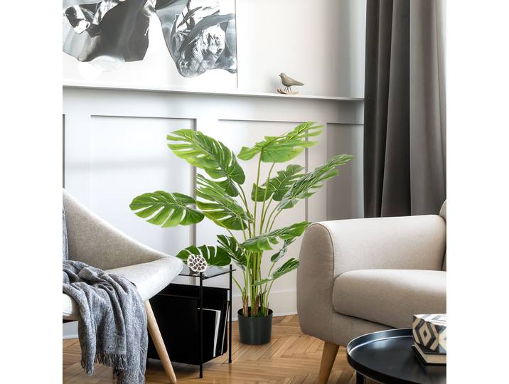 HOMCOM Plante artificielle arbre artificiel monstera deliciosa avec pot inclus hauteur 120 cm intérieure vert