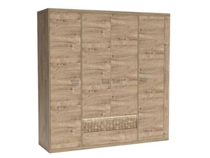 Komodee Kleiderschrank BALESTRAND - Eiche - Kleiderstange - Dekorativer Front - 196 x 201 x 58 cm