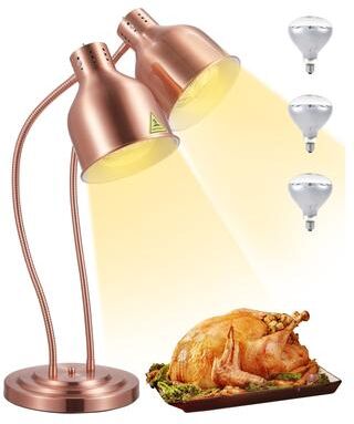 Garvee Food Heat Lamp, 2-Head Commercial Food Warmer with Rapid-Heating Bulbs and Spare Bulb Included, Adjustable Angle