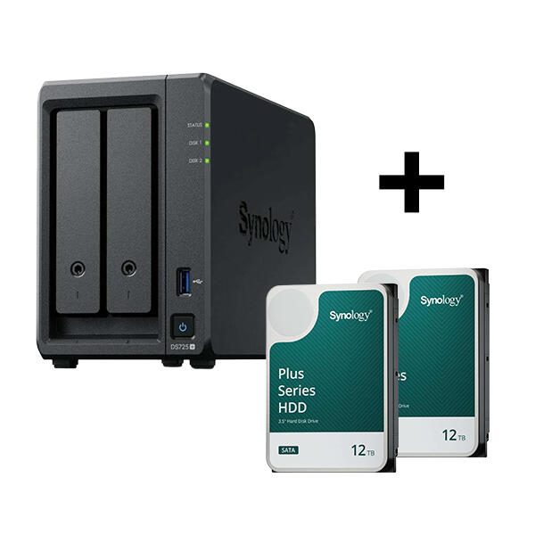Synology Disk Station DS725+ NAS-Server + Synology Plus 3.5" SATA 6Gb/s Festplatte 24 TB (2 x 12TB) DS725+ & HAT3310-12T